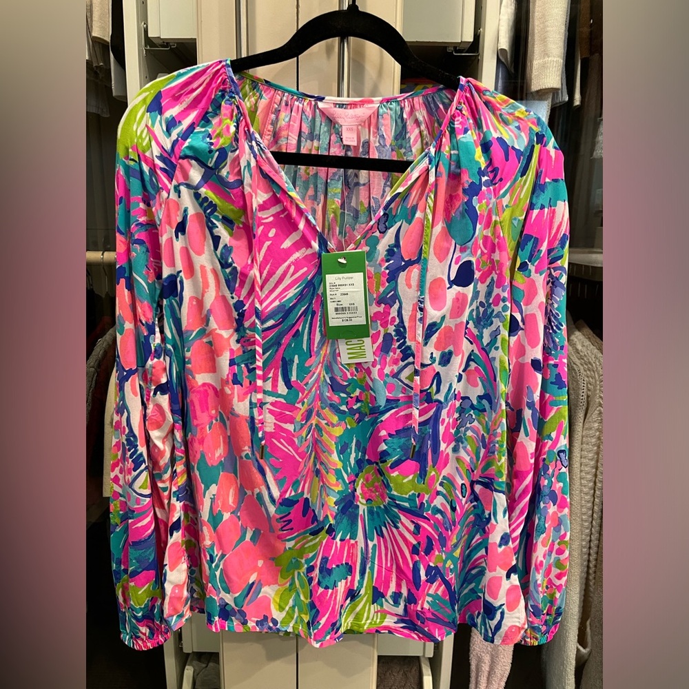 LILLY PULITZER *NWT* RARE Willa Long Sleeve Top Gumbo Limbo XXS Style 23646 - Picture 5 of 9